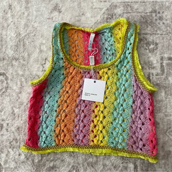 Chio Di Stefanis Crochet Knit Crop Sleeveless Top Rainbow Sz XS New Italy - Picture 2 of 10